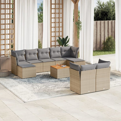 Salon de jardin et coussins 10 pcs mélange beige résine tressée