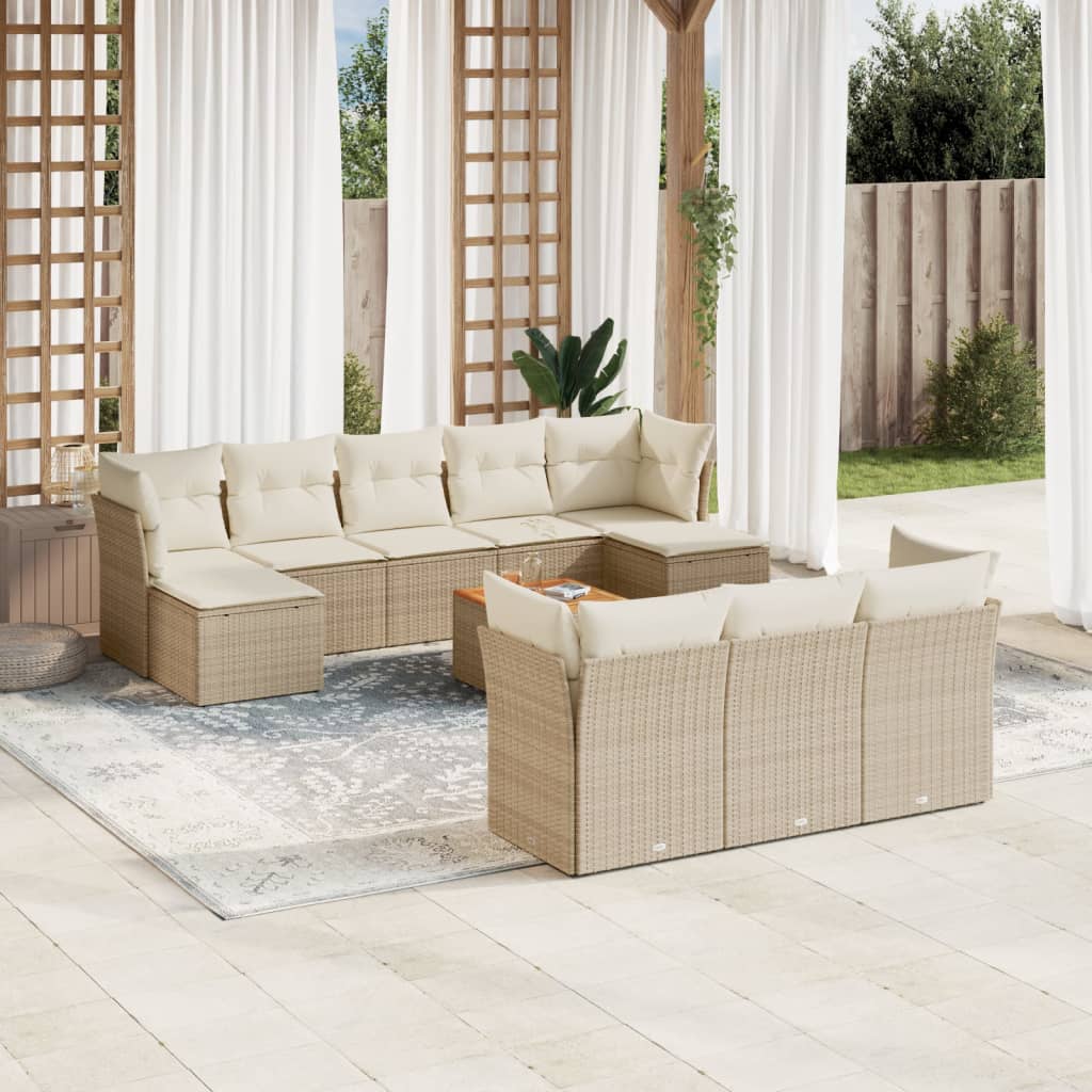 Salon de jardin 11 pcs avec coussins beige résine tressée