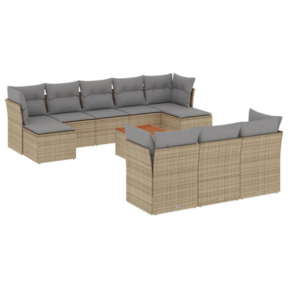 Salon de jardin et coussins 11 pcs mélange beige résine tressée