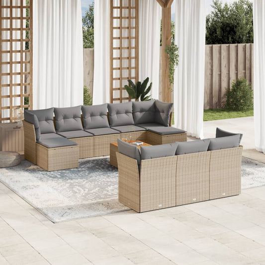 Salon de jardin et coussins 11 pcs mélange beige résine tressée