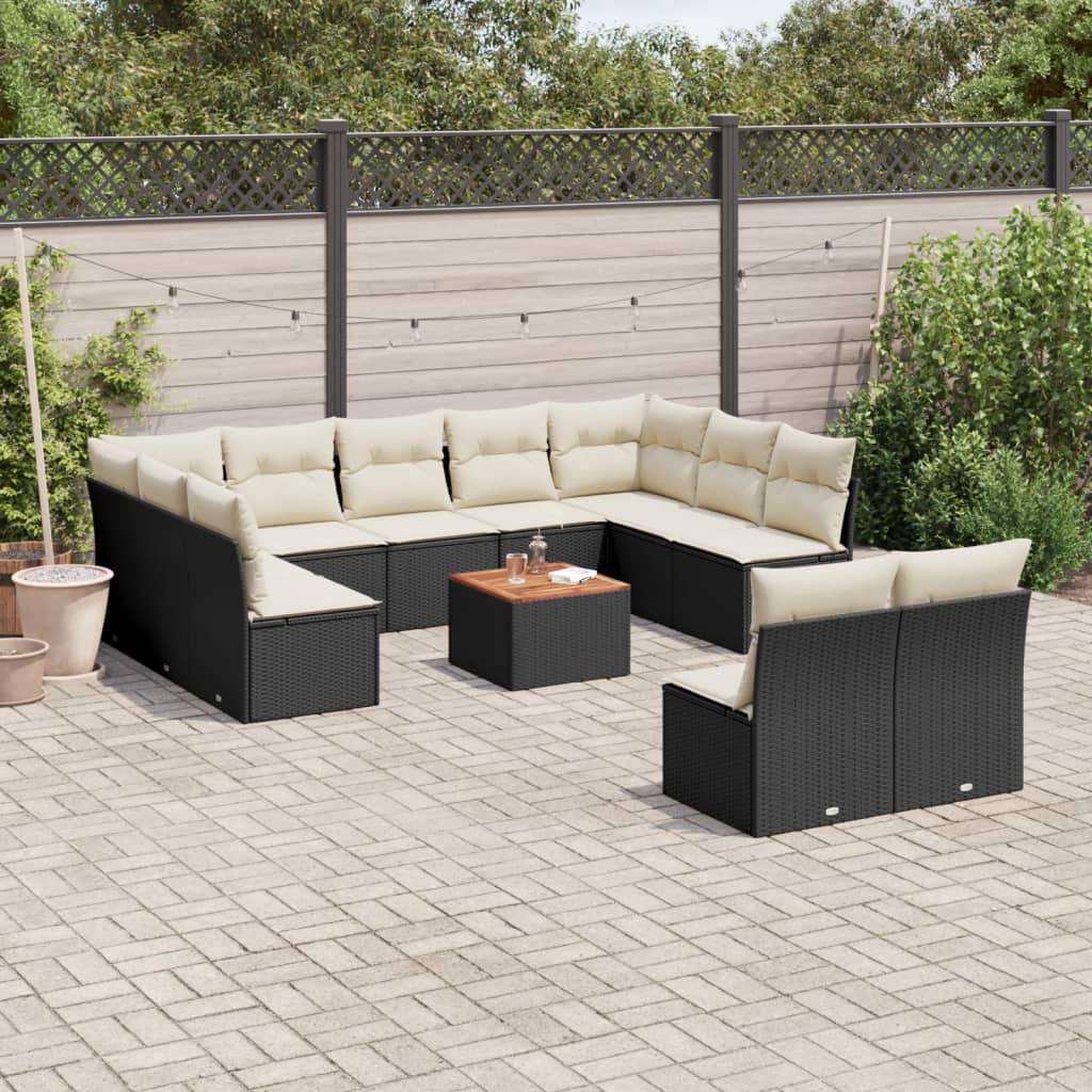 Salon de jardin 12 pcs avec coussins noir résine tressée