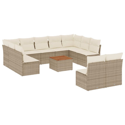 Salon de jardin avec coussins 12 pcs beige résine tressée