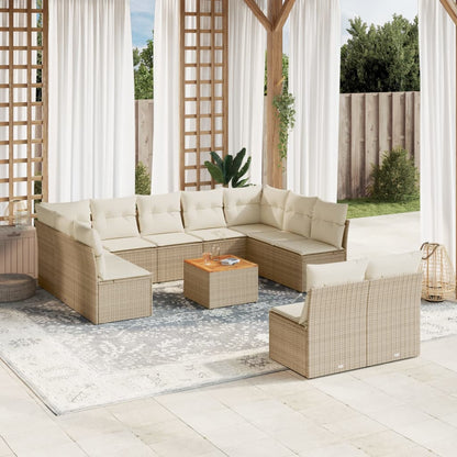 Salon de jardin avec coussins 12 pcs beige résine tressée