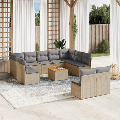 Salon de jardin et coussins 12 pcs mélange beige résine tressée