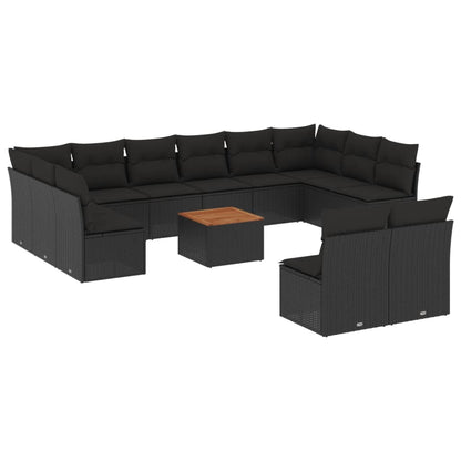 Salon de jardin avec coussins 13 pcs noir résine tressée