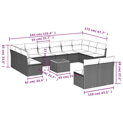 Salon de jardin avec coussins 13 pcs noir résine tressée