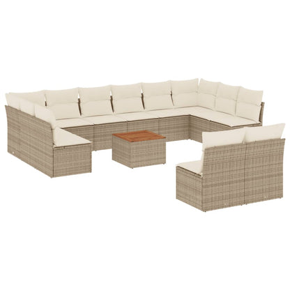 Salon de jardin avec coussins 13 pcs beige résine tressée