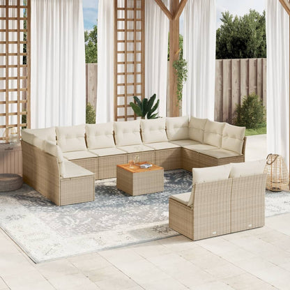 Salon de jardin avec coussins 13 pcs beige résine tressée