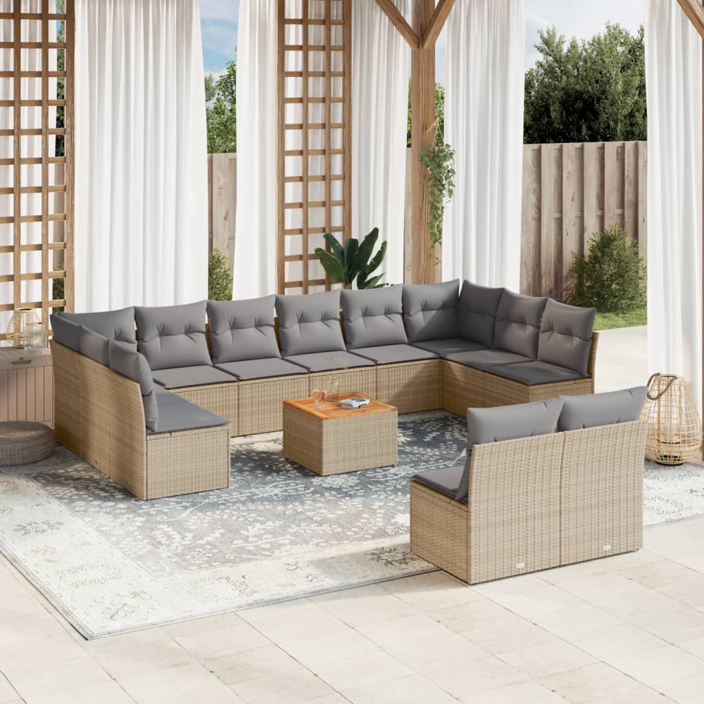 Salon de jardin et coussins 13 pcs mélange beige résine tressée