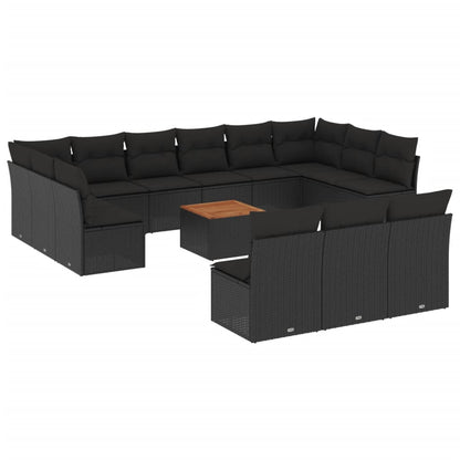 Salon de jardin avec coussins 14 pcs noir résine tressée