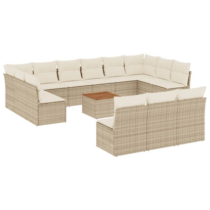 Salon de jardin avec coussins 14 pcs beige résine tressée