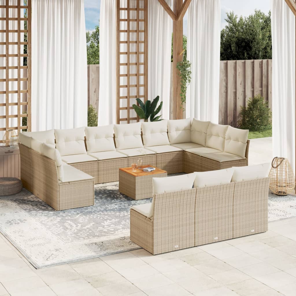 Salon de jardin avec coussins 14 pcs beige résine tressée