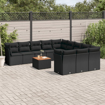 Salon de jardin 12 pcs avec coussins noir résine tressée