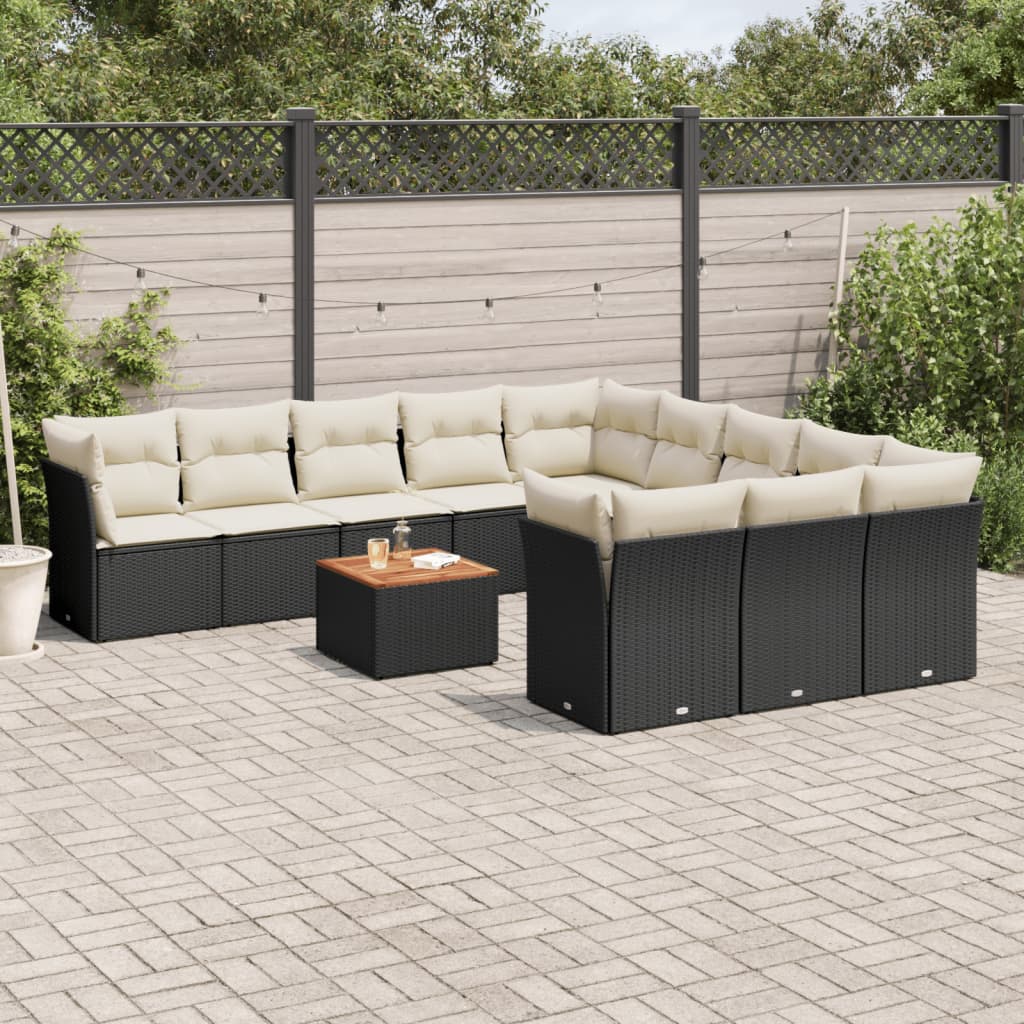 Salon de jardin 12 pcs avec coussins noir résine tressée