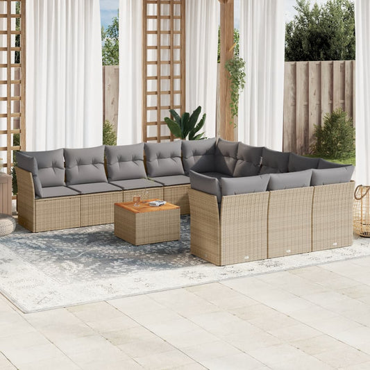 Salon de jardin et coussins 12 pcs mélange beige résine tressée