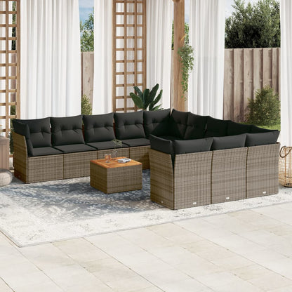 Salon de jardin avec coussins 12 pcs gris résine tressée