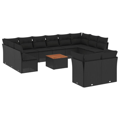 Salon de jardin avec coussins 13 pcs noir résine tressée