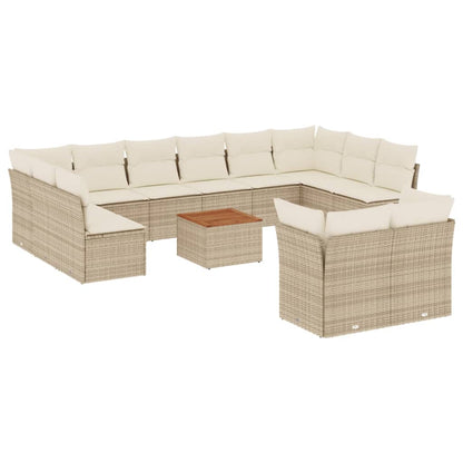 Salon de jardin avec coussins 13 pcs beige résine tressée