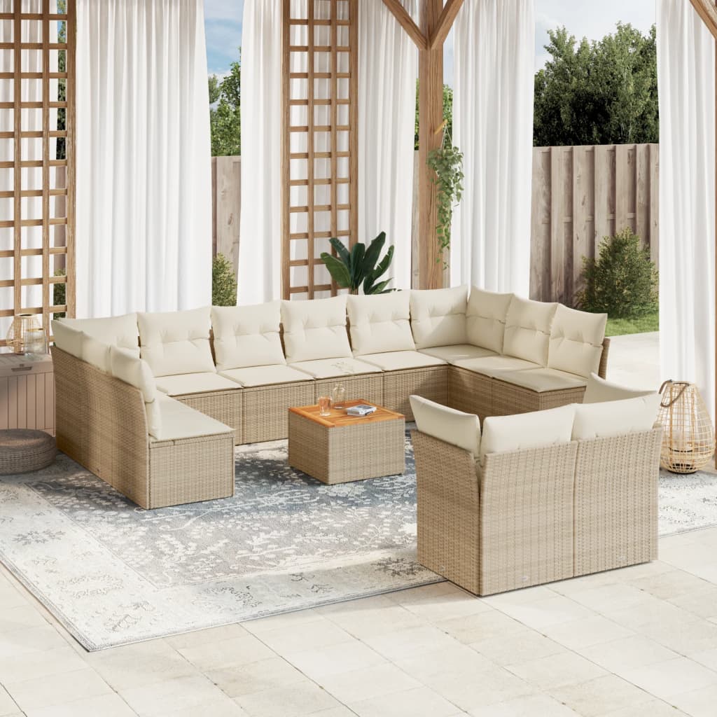 Salon de jardin avec coussins 13 pcs beige résine tressée