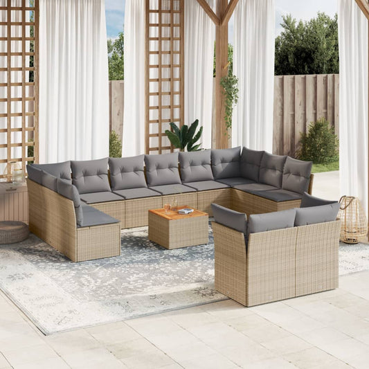 Salon de jardin et coussins 13 pcs mélange beige résine tressée