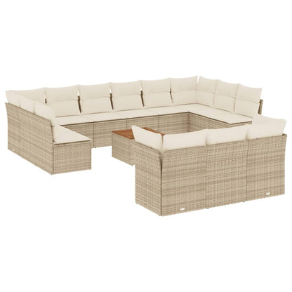 Salon de jardin avec coussins 14 pcs beige résine tressée