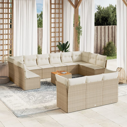 Salon de jardin avec coussins 14 pcs beige résine tressée