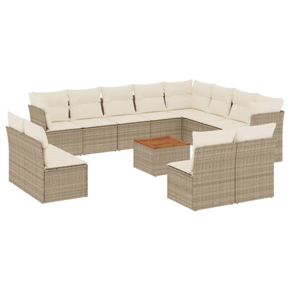 Salon de jardin avec coussins 13 pcs beige résine tressée