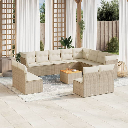 Salon de jardin avec coussins 13 pcs beige résine tressée