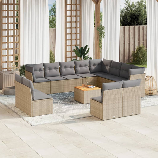 Salon de jardin et coussins 13 pcs mélange beige résine tressée