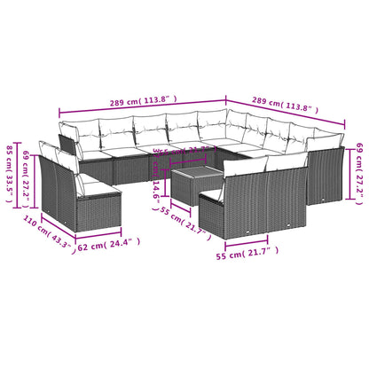 Salon de jardin avec coussins 14 pcs noir résine tressée