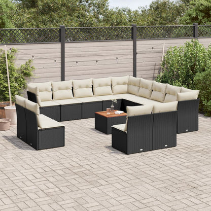 Salon de jardin avec coussins 14 pcs noir résine tressée