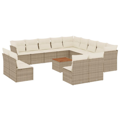 Salon de jardin avec coussins 14 pcs beige résine tressée