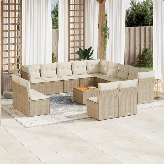 Salon de jardin avec coussins 14 pcs beige résine tressée