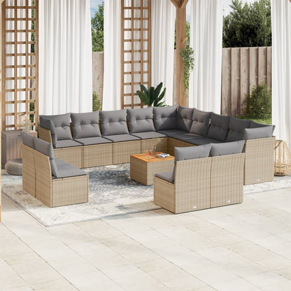 Salon de jardin et coussins 14 pcs mélange beige résine tressée