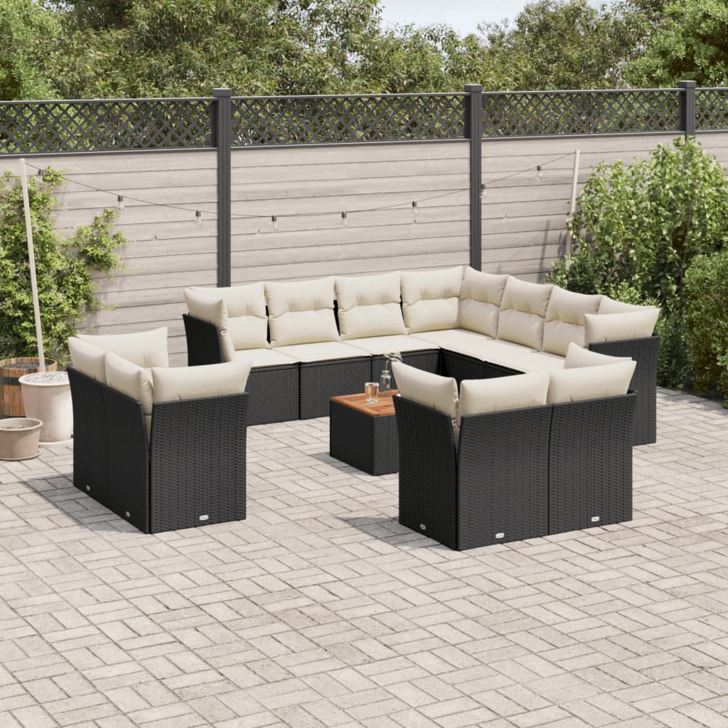 Salon de jardin 12 pcs avec coussins noir résine tressée