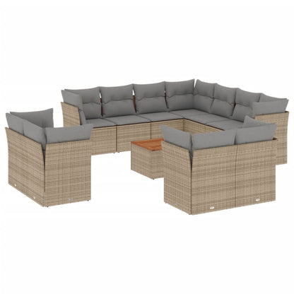 Salon de jardin et coussins 12 pcs mélange beige résine tressée