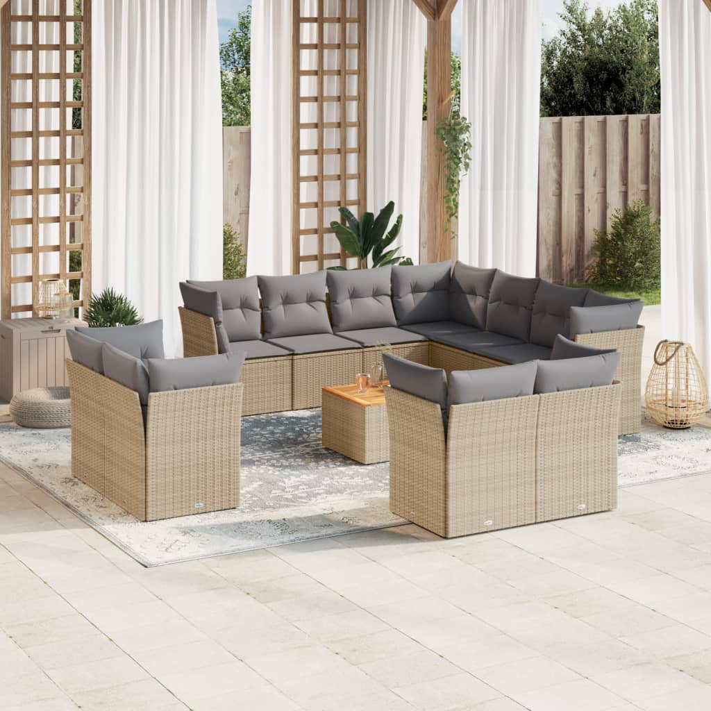 Salon de jardin et coussins 12 pcs mélange beige résine tressée