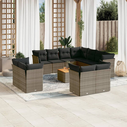 Salon de jardin avec coussins 12 pcs gris résine tressée