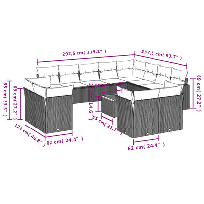 Salon de jardin avec coussins 13 pcs noir résine tressée