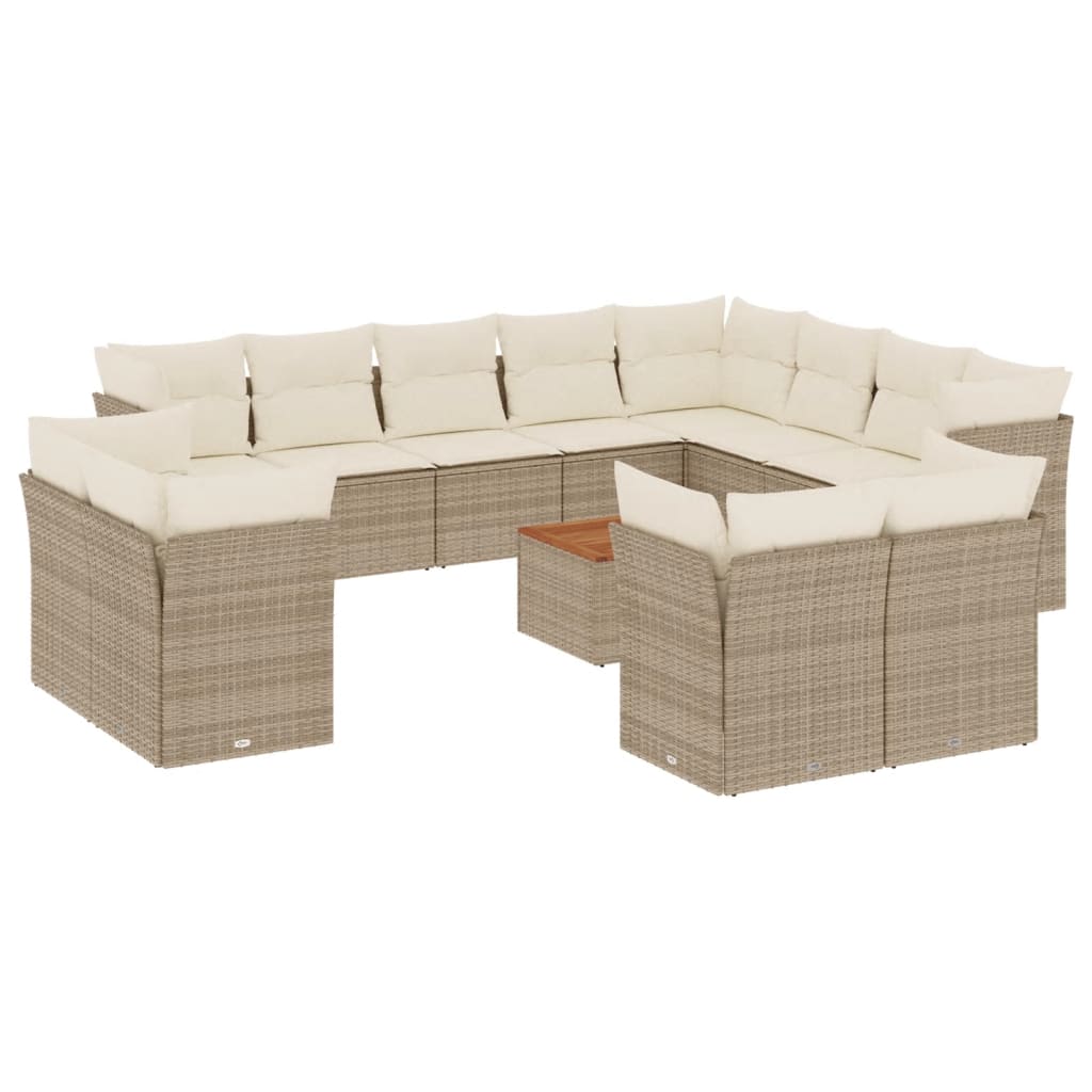 Salon de jardin avec coussins 13 pcs beige résine tressée