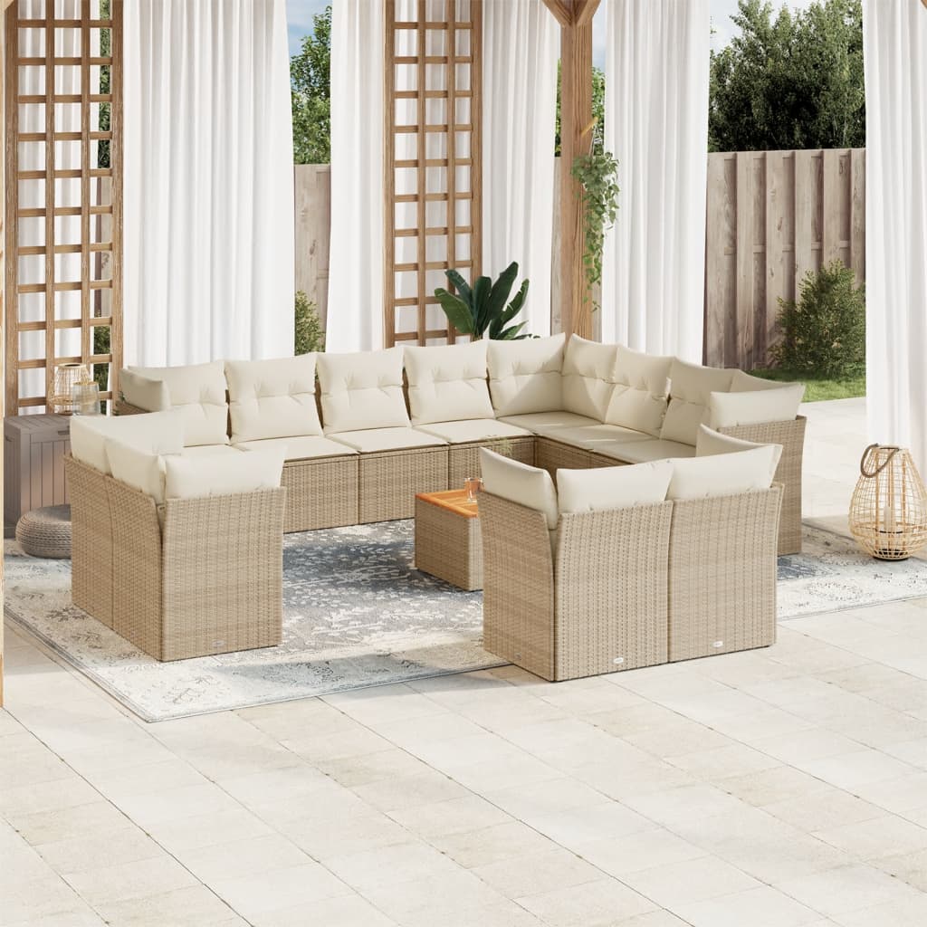 Salon de jardin avec coussins 13 pcs beige résine tressée