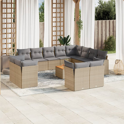 Salon de jardin et coussins 13 pcs mélange beige résine tressée