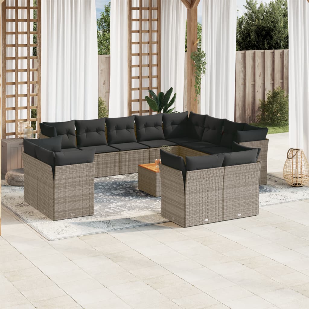 Salon de jardin avec coussins 13 pcs gris résine tressée