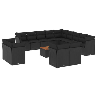 Salon de jardin avec coussins 14 pcs noir résine tressée