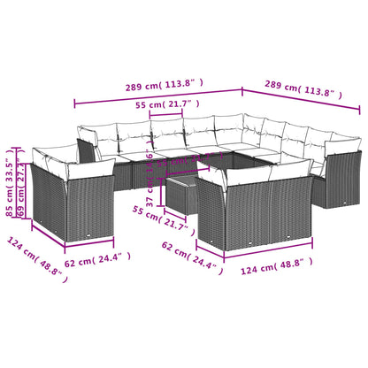 Salon de jardin avec coussins 14 pcs noir résine tressée