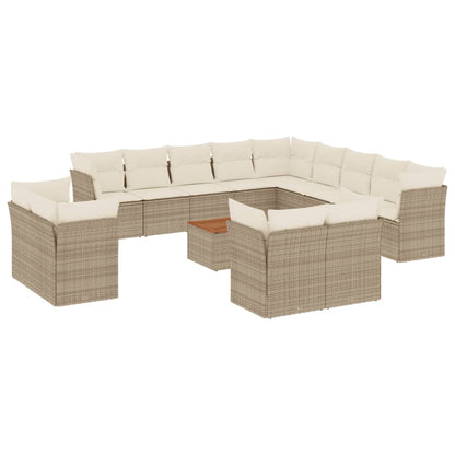 Salon de jardin avec coussins 14 pcs beige résine tressée