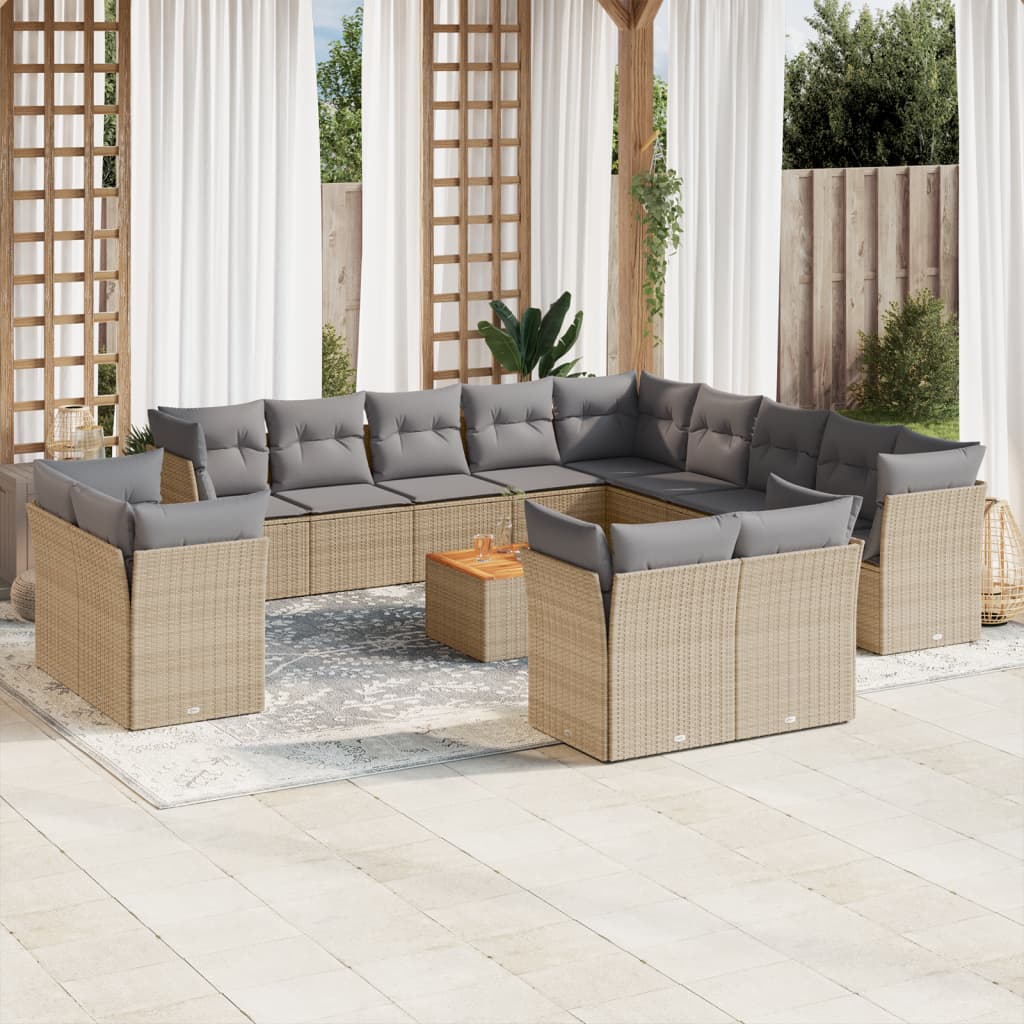 Salon de jardin et coussins 14 pcs mélange beige résine tressée