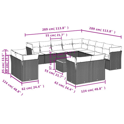 Salon de jardin avec coussins 14 pcs gris résine tressée