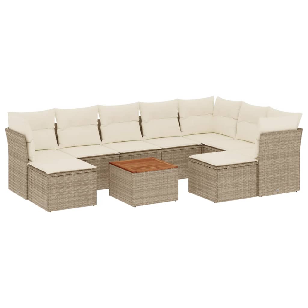 Salon de jardin avec coussins 10 pcs beige résine tressée