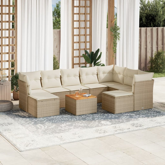 Salon de jardin avec coussins 10 pcs beige résine tressée